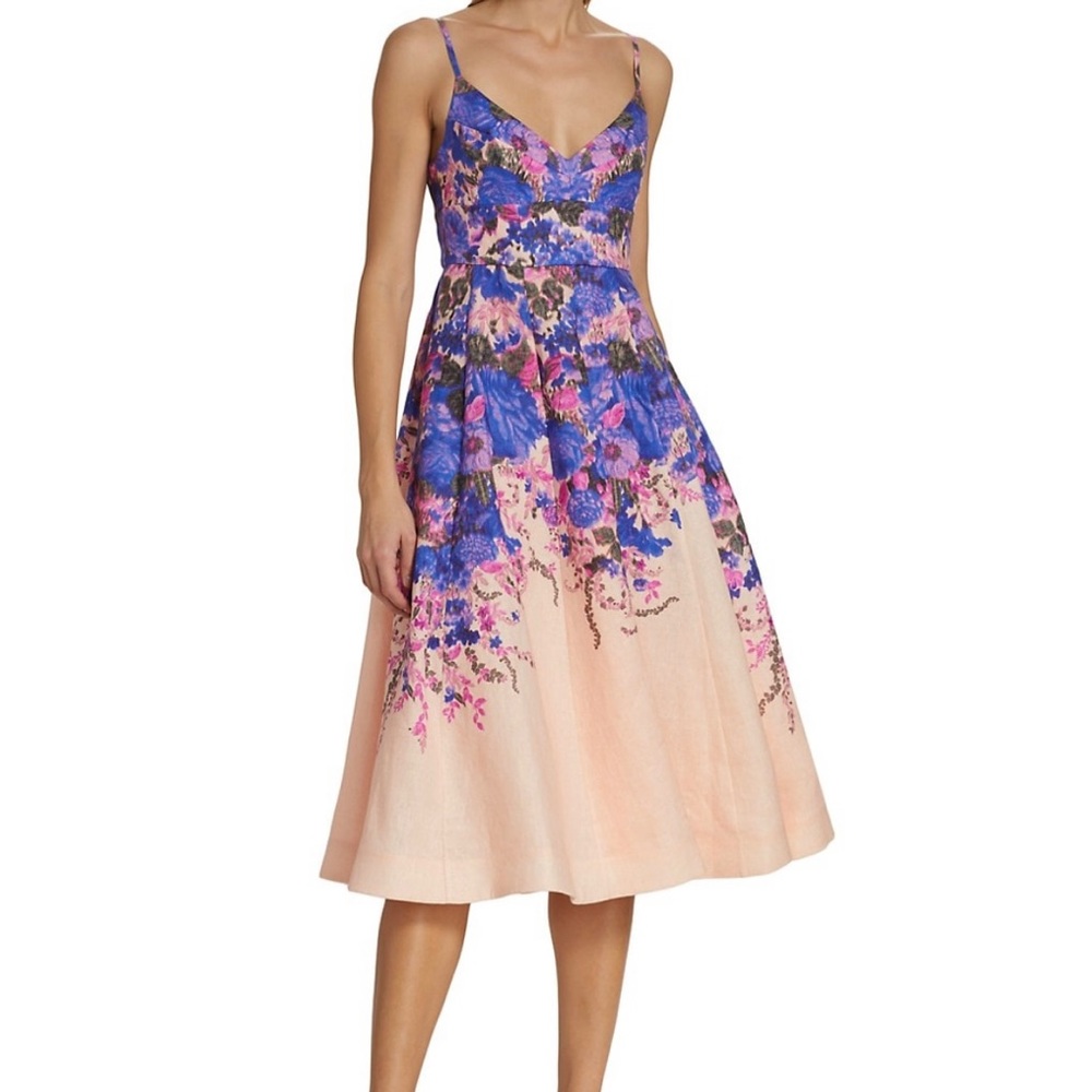 Zimmerman High Tide Linen Floral MIDI Dress
